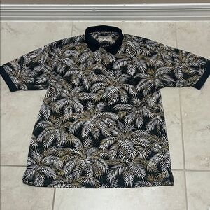 Bamboo Cay Men's Black and Gold Palm Frond Print Polo